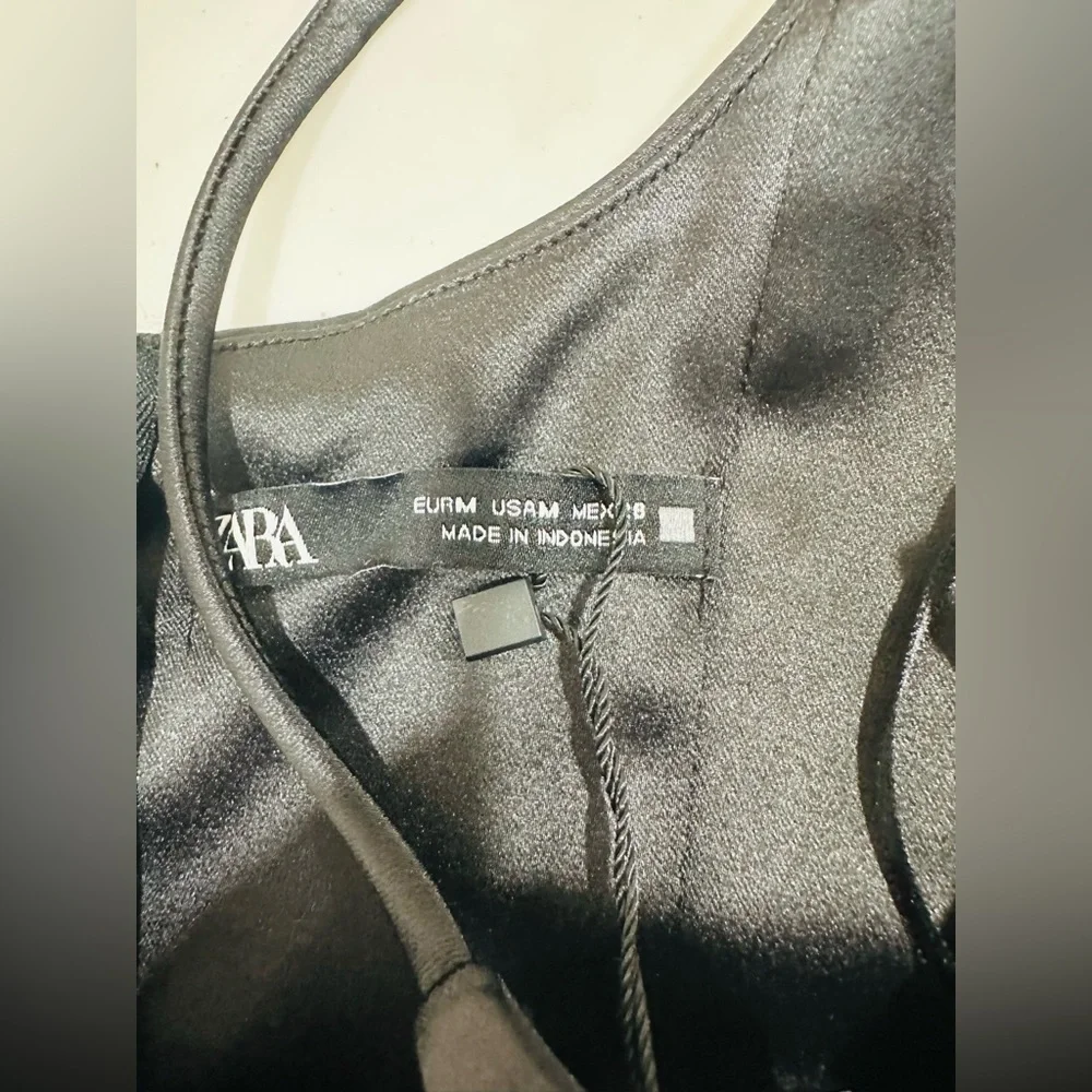 NWT Zara Satin Effect Dress Size M ‎ Black Mini Dress
